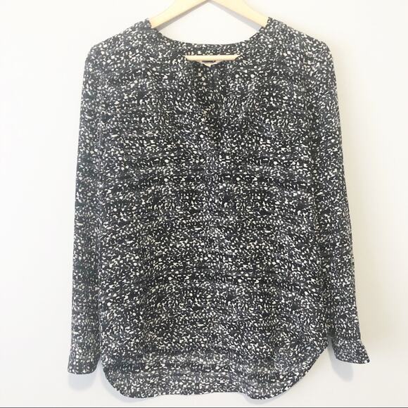 Rebecca Taylor black silk geometric blouse size 6 flowy long sleeve designer - Picture 9 of 9